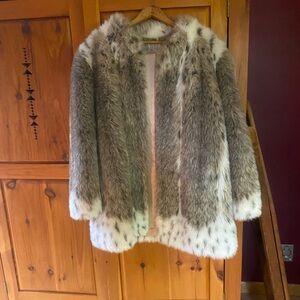 Women's Faux Fur Coat - Brown and White